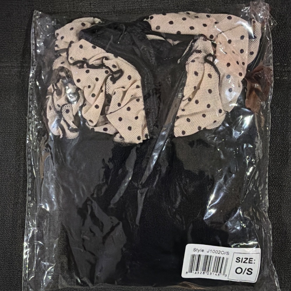 078-080 Star line  Black Sheer Mesh Polka Dot Ruffle Lingerie Set One Size New